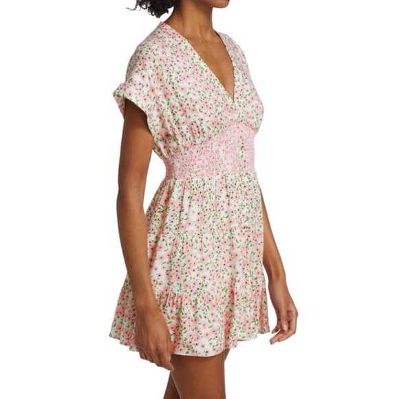 ALICE + OLIVIA - KEELA FLORAL SMOCKED WAIST MINI DRESS. Size 8 - Picture 2 of 6